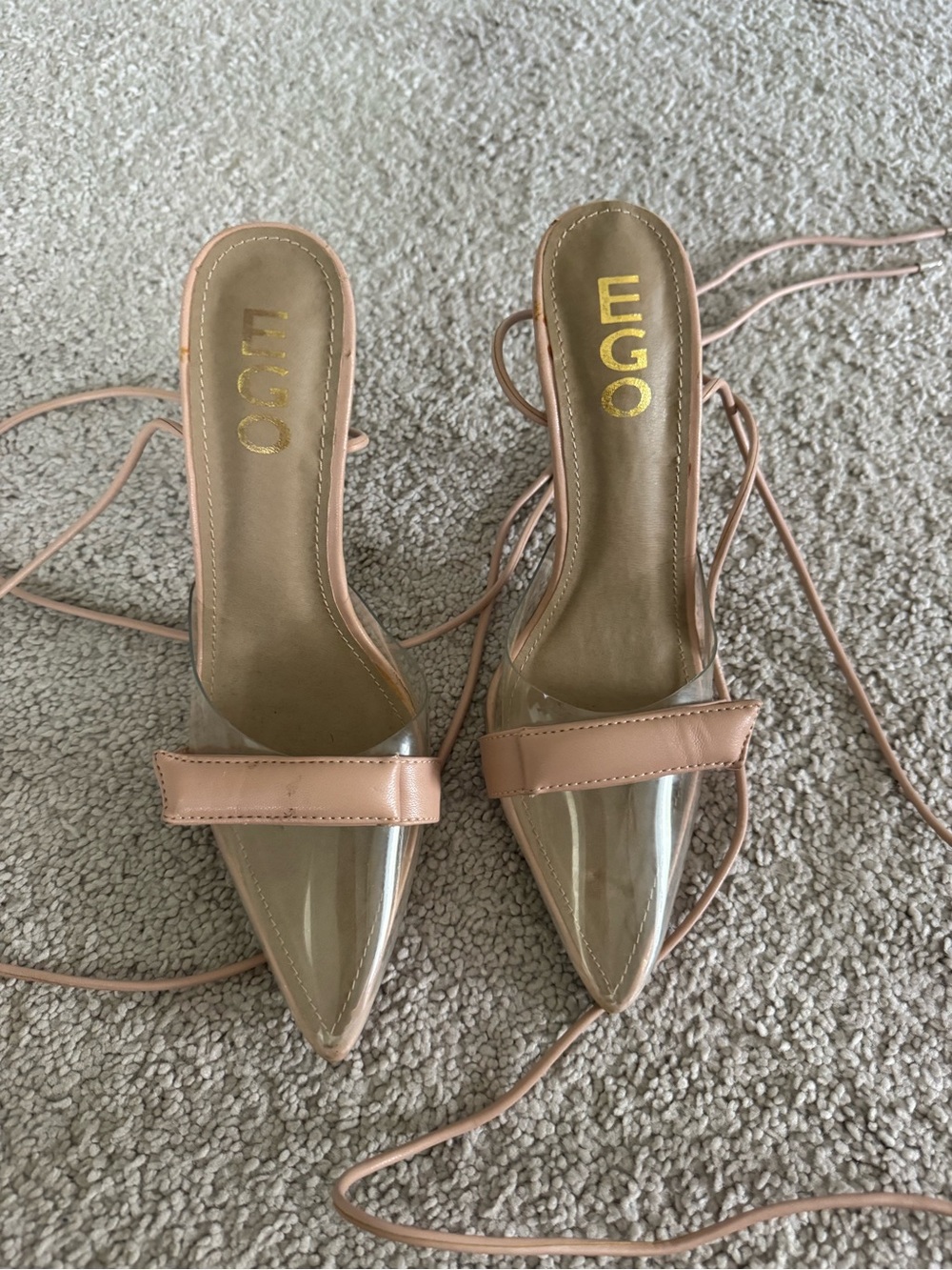 EGO Blush Nude Pointed Toe Lace-Up Heels
